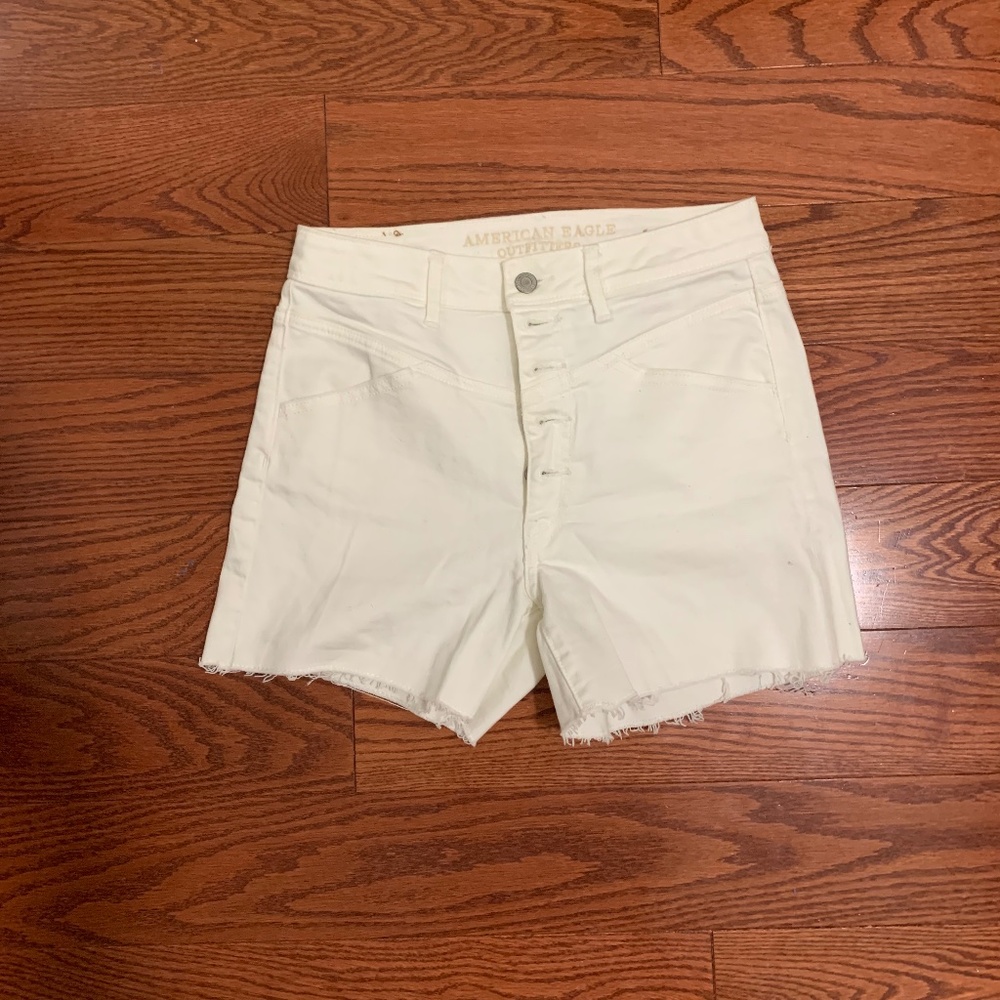 American Eagle Outfitters White High-Rise Button-Fly Denim Shorts
